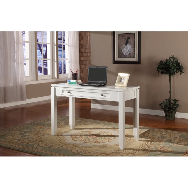 Pemberly Row Contemporary Engineered Wood L-Shape Desk with Hutch in White