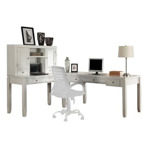 Pemberly Row Contemporary Engineered Wood L-Shape Desk with Hutch in White