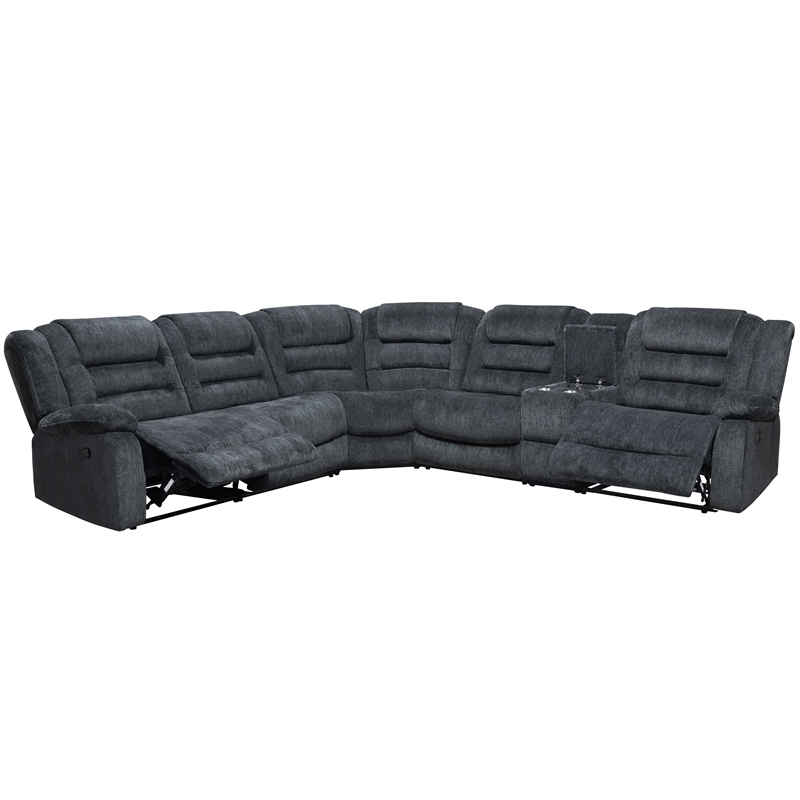 Pemberly Row Contemporary Misty Storm 6 Piece Reclining Sectional