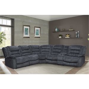 Pemberly Row Contemporary Misty Storm 6 Piece Reclining Sectional