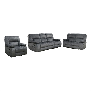Pemberly Row Contemporary Manual Reclining Sofa Loveseat and Recliner