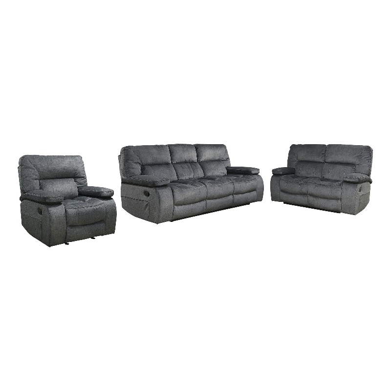 Pemberly Row Contemporary Manual Reclining Sofa Loveseat and Recliner