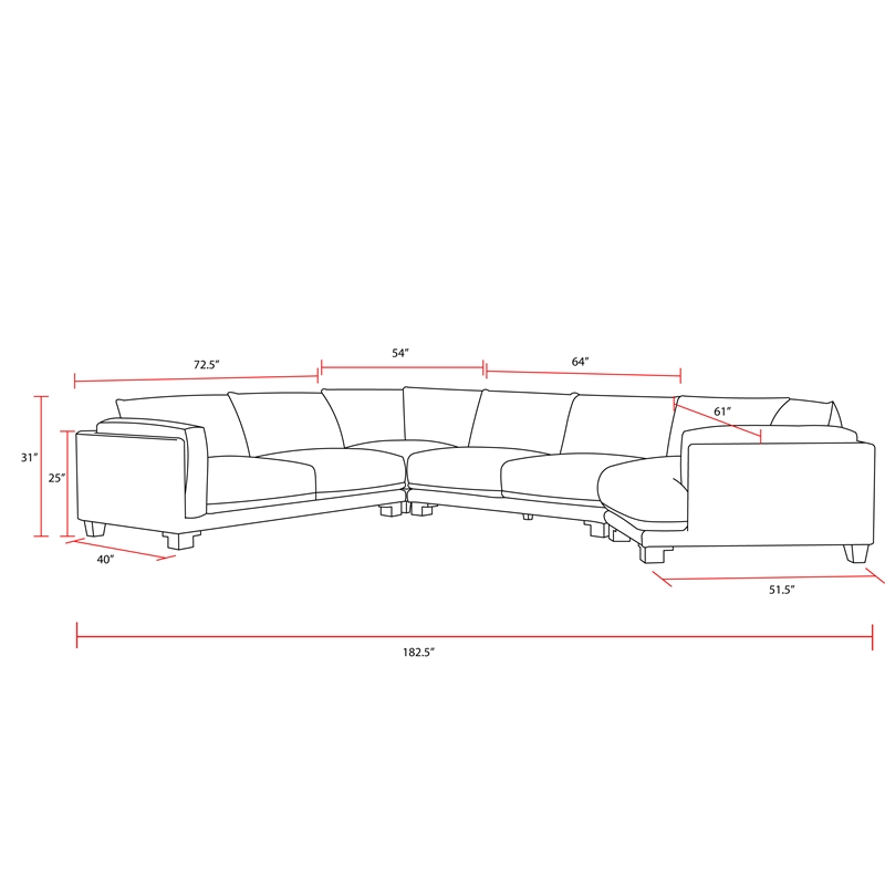 Pemberly Row Contemporary Mirage Mist 4 Piece Modular Sectional