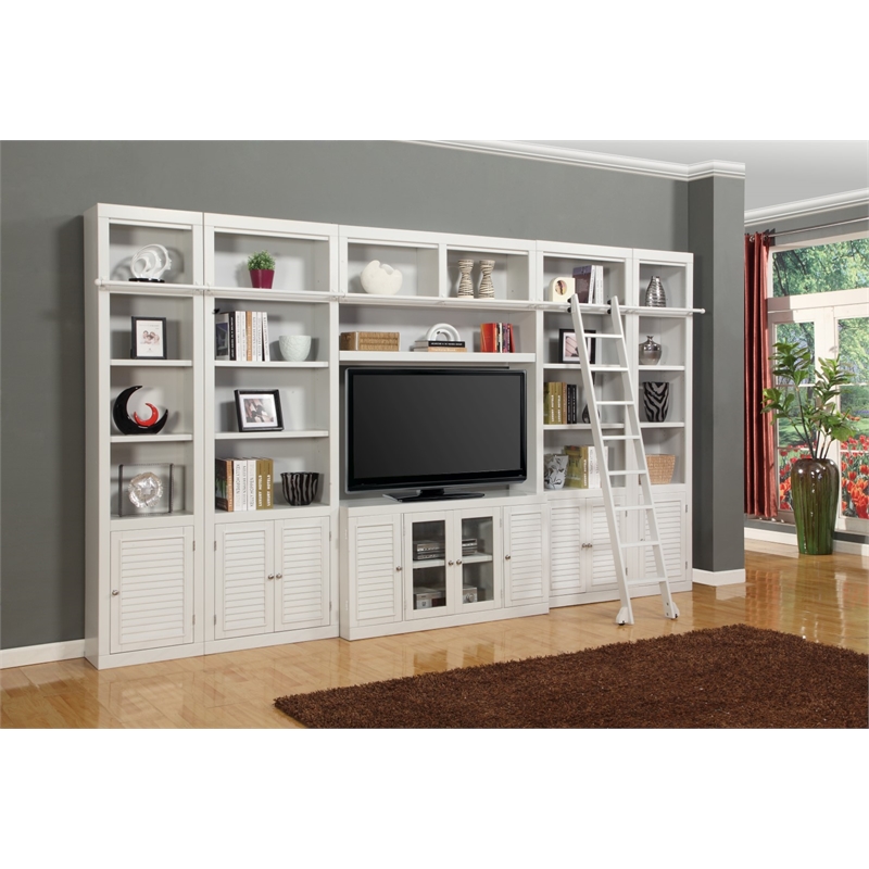 Pemberly Row Contemporary Engineered Wood White 7 Piece Entertainment Wall