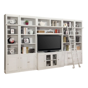 Pemberly Row Contemporary Engineered Wood White 7 Piece Entertainment Wall