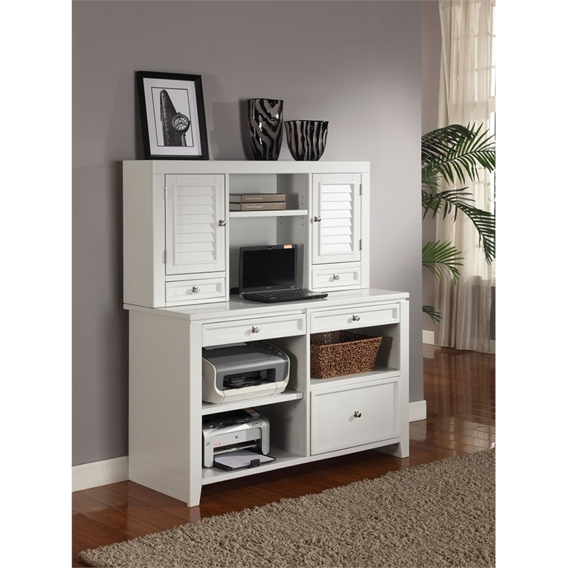 Pemberly Row Contemporary U-Shape Desk with Credenza File and Hutch