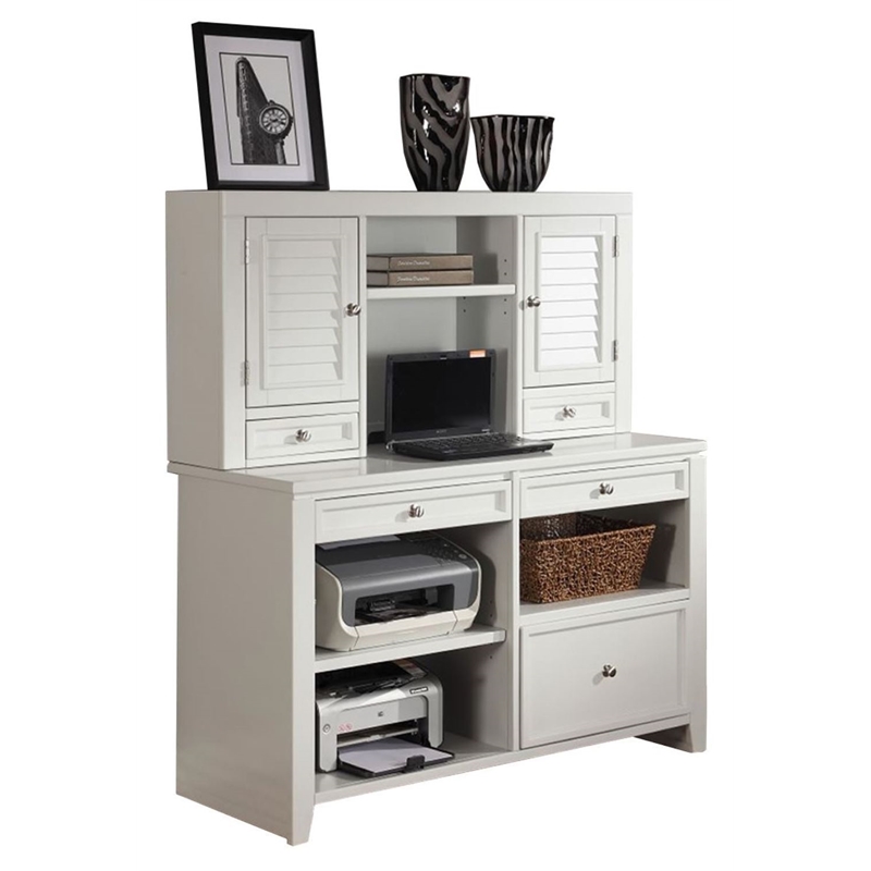 Pemberly Row Contemporary U-Shape Desk with Credenza File and Hutch