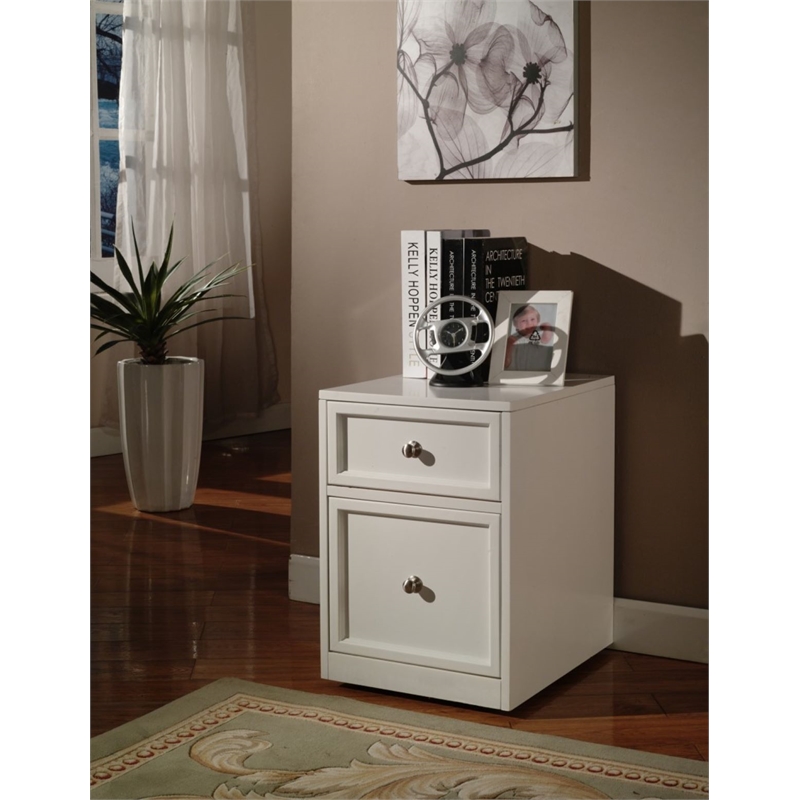 Pemberly Row Contemporary Engineered Wood White U-Shape Desk with Hutch and File
