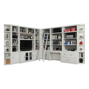 Pemberly Row Contemporary Engineered Wood White 13 Piece Corner Library Wall