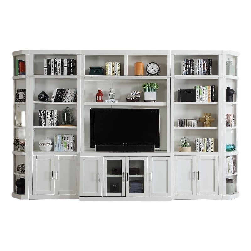 Pemberly Row Contemporary Engineered Wood White 6 Piece Large Entertainment Wall