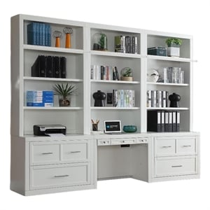 Pemberly Row Contemporary Engineered Wood White 6 Piece Workspace Library Wall