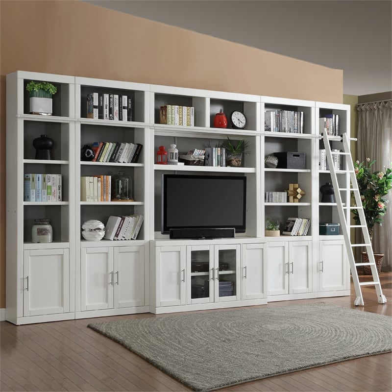 Pemberly Row Contemporary Engineered Wood White 7 Piece Entertainment Wall