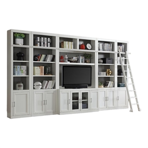 Pemberly Row Contemporary Engineered Wood White 7 Piece Entertainment Wall