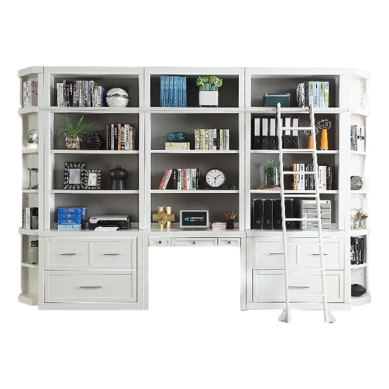 Pemberly Row Contemporary Engineered Wood White 9 Piece Workspace Library Wall