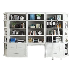 Pemberly Row Contemporary Engineered Wood White 9 Piece Workspace Library Wall