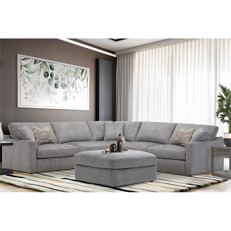 Pemberly Row Contemporary Burmese Nature 5 Piece Modular Sectional