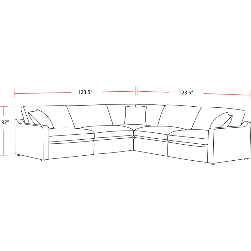Pemberly Row Contemporary Burmese Nature 5 Piece Modular Sectional