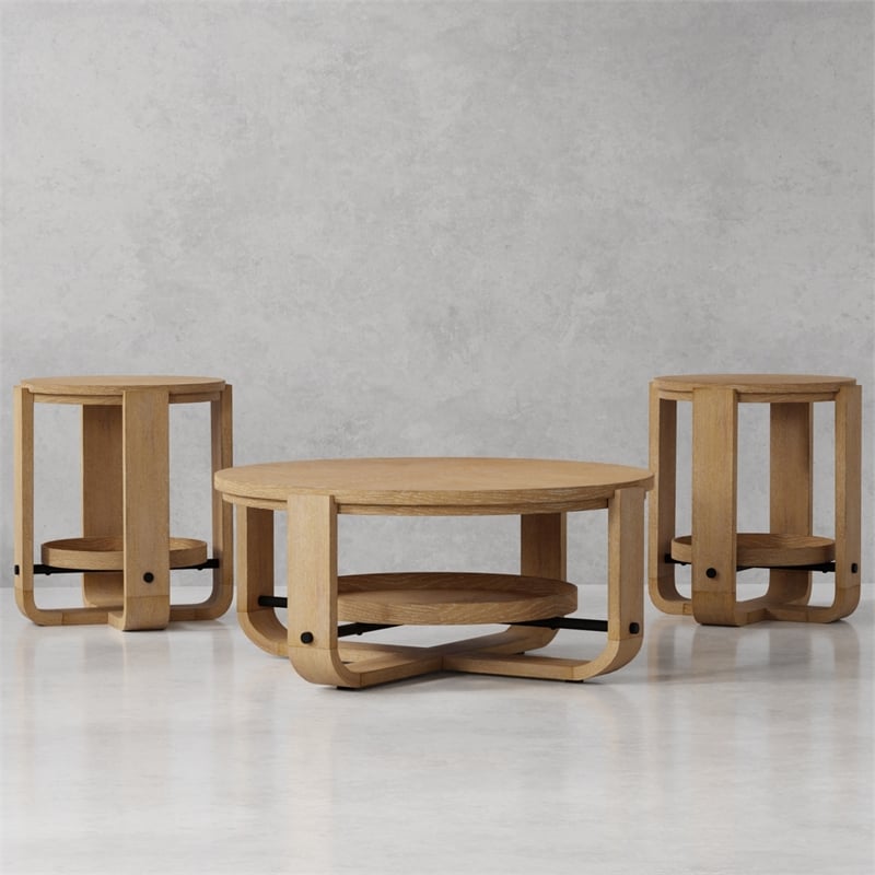 Pemberly Row Contemporary Engineered Wood Brown 3 Piece Occasional Table Set
