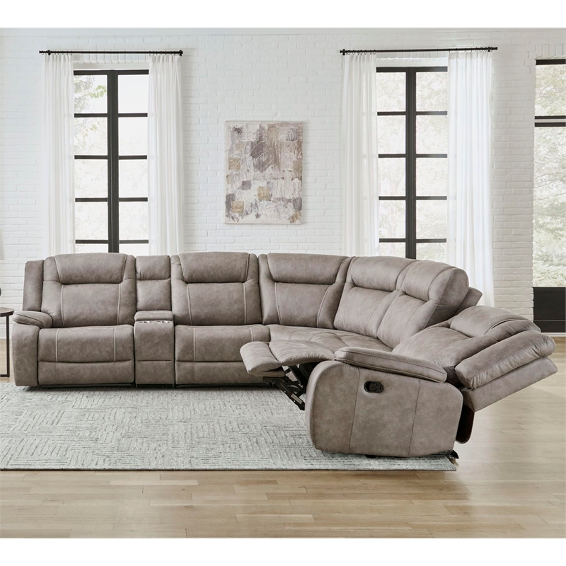 Pemberly Row Contemporary Desert Taupe 6 Piece Reclining Sectional
