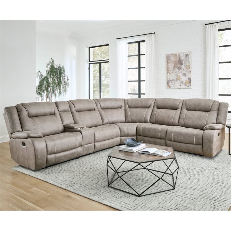 Pemberly Row Contemporary Desert Taupe 6 Piece Reclining Sectional