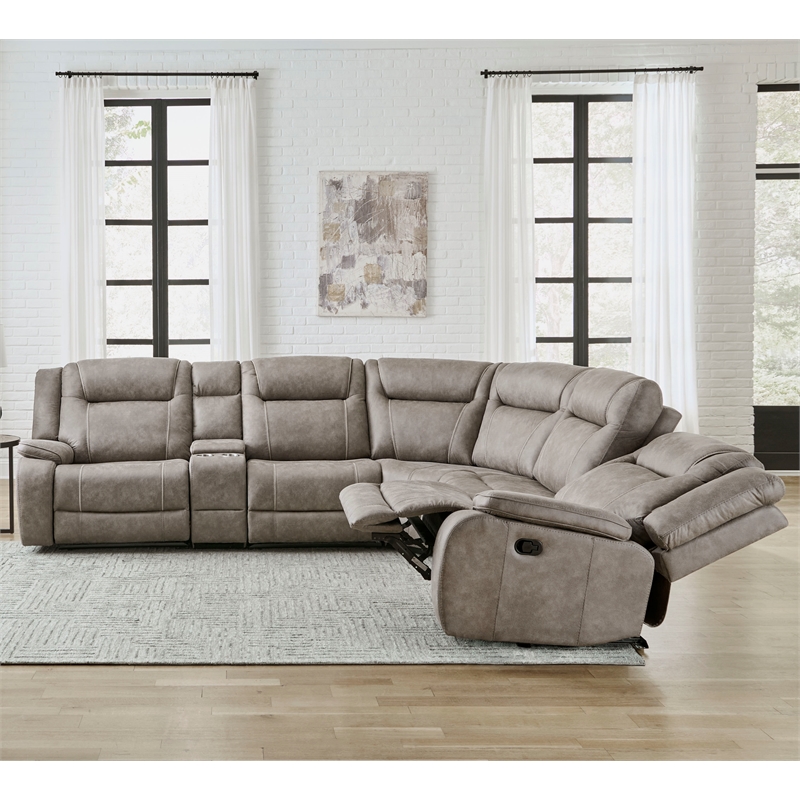 Pemberly Row Contemporary Desert Taupe 6 Piece Reclining Sectional