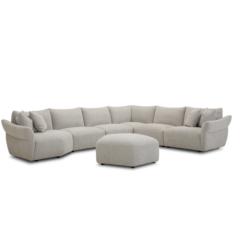 Pemberly Row Contemporary Canes Cobblestone 6 Piece Modular Sectional