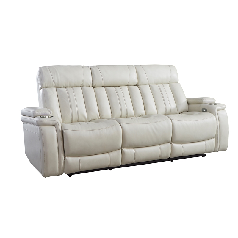 Pemberly Row Contemporary Fantom Ivory Power Reclining Sofa and Loveseat