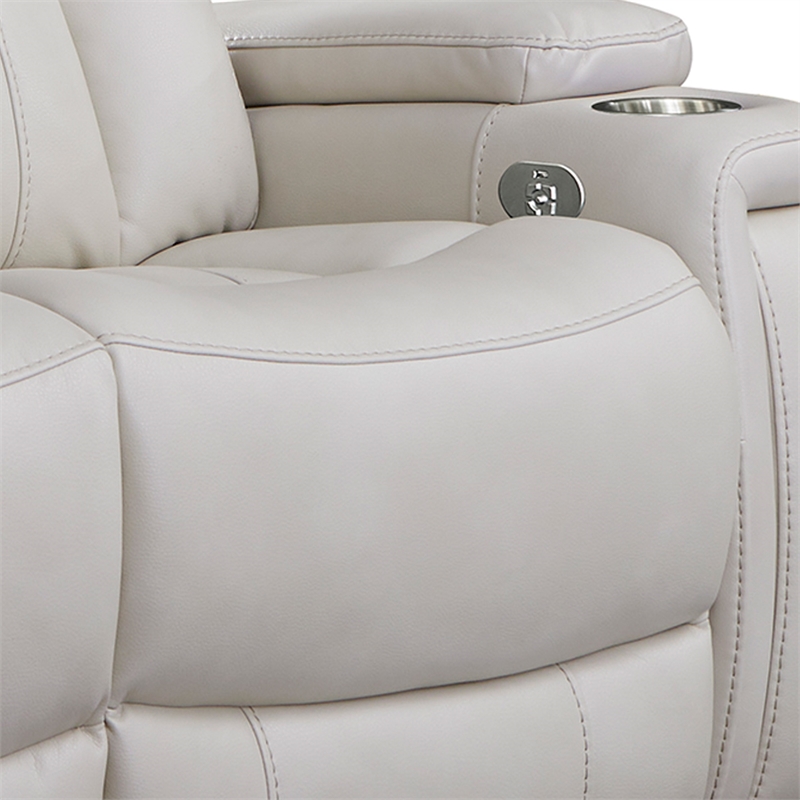 Pemberly Row Contemporary Fantom Ivory Power Reclining Sofa and Loveseat
