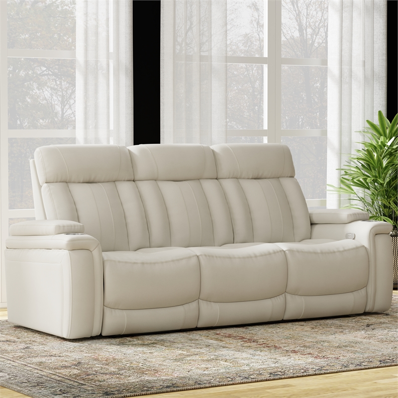 Pemberly Row Contemporary Fantom Ivory Power Reclining Sofa and Loveseat