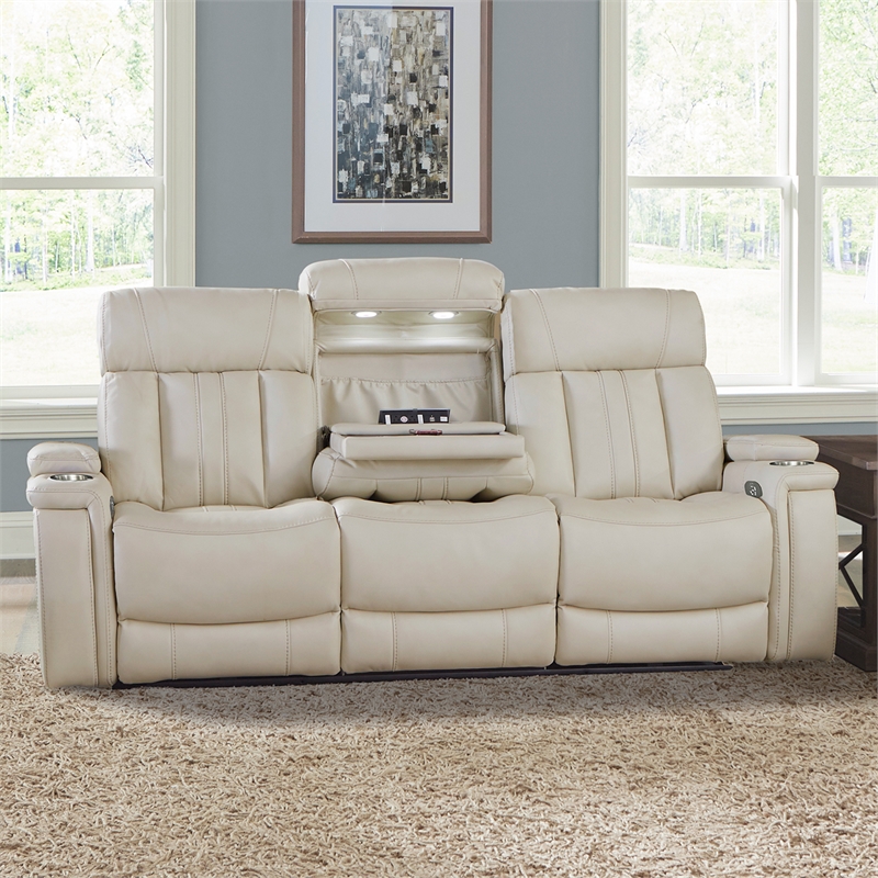 Pemberly Row Contemporary Fantom Ivory Power Reclining Sofa and Loveseat