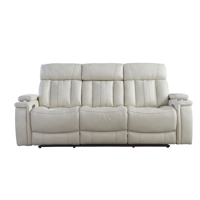 Pemberly Row Contemporary Fantom Ivory Power Reclining Sofa and Loveseat