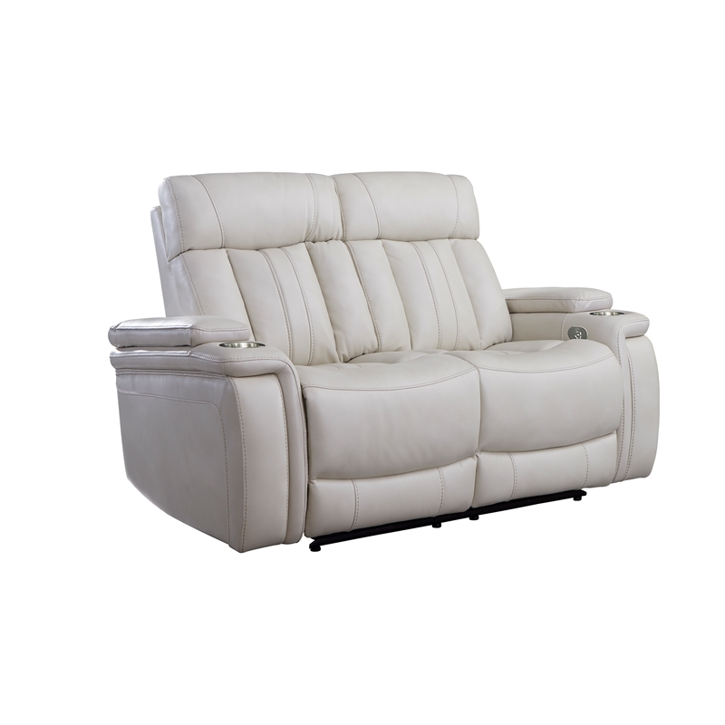 Pemberly Row Contemporary Fantom Ivory Power Reclining Sofa and Loveseat