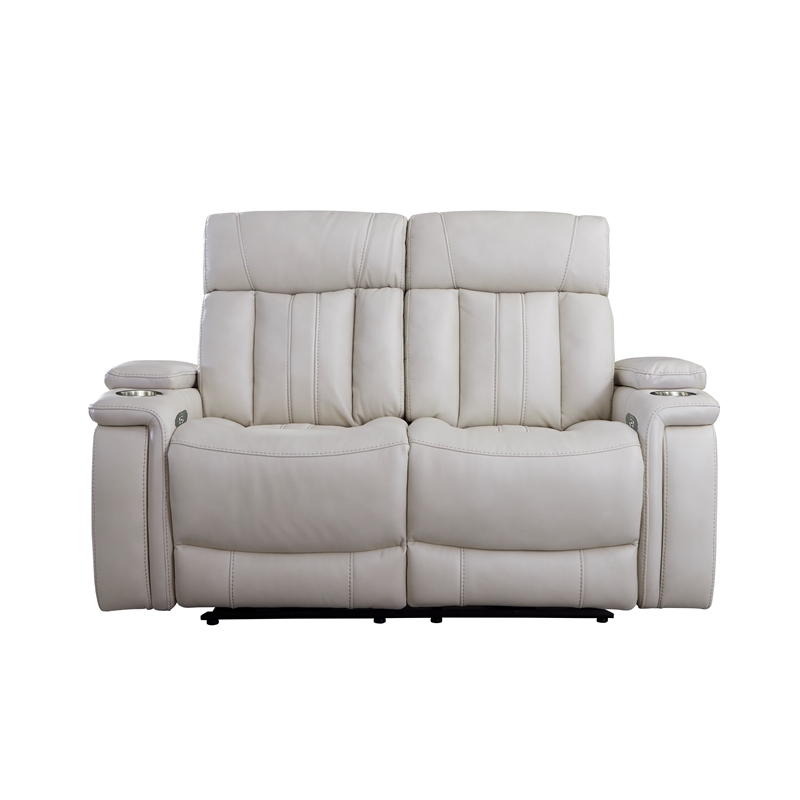 Pemberly Row Contemporary Fantom Ivory Power Reclining Sofa and Loveseat