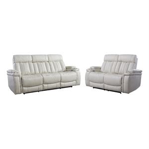Pemberly Row Contemporary Fantom Ivory Power Reclining Sofa and Loveseat
