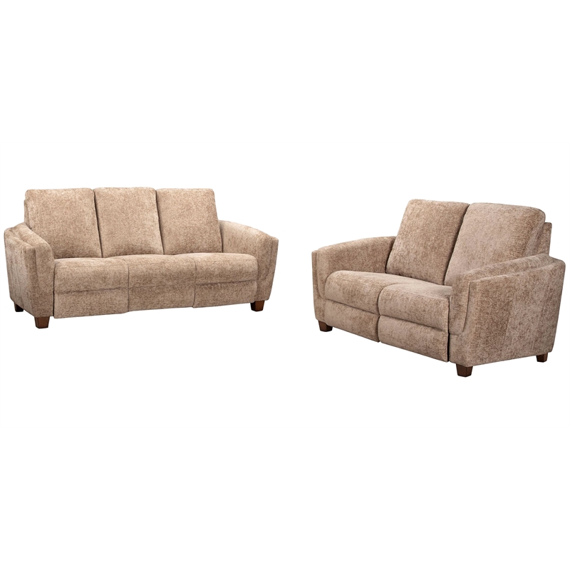 Pemberly Row Contemporary Fabric Biscotti Power Reclining Sofa