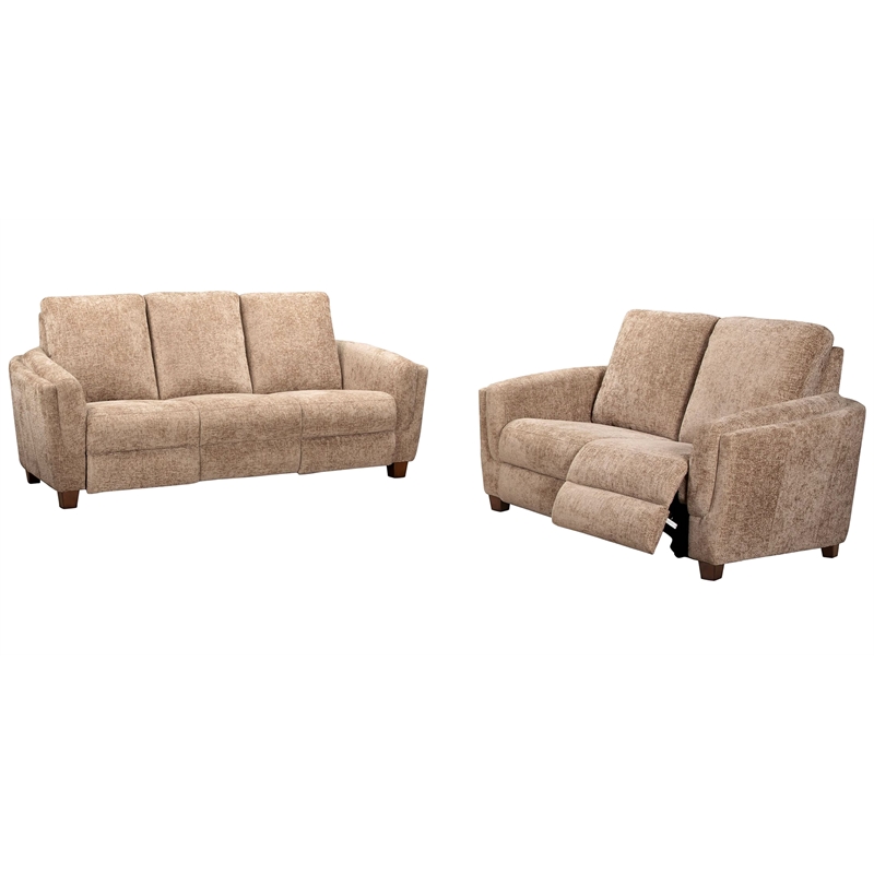 Pemberly Row Contemporary Fabric Biscotti Power Reclining Sofa