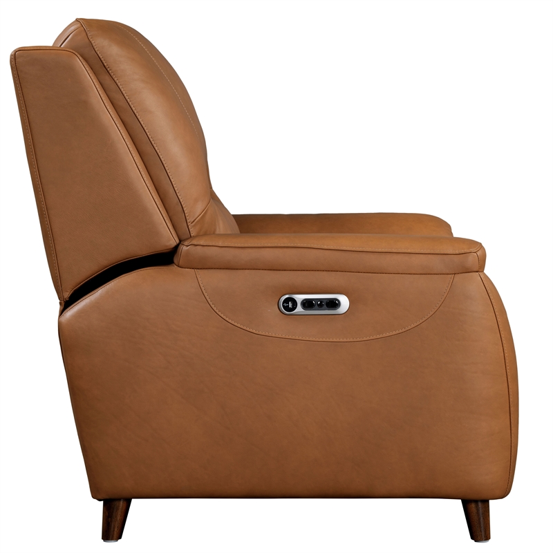 Pemberly Row Contemporary Leather Caramel Cream Power Recliner P2