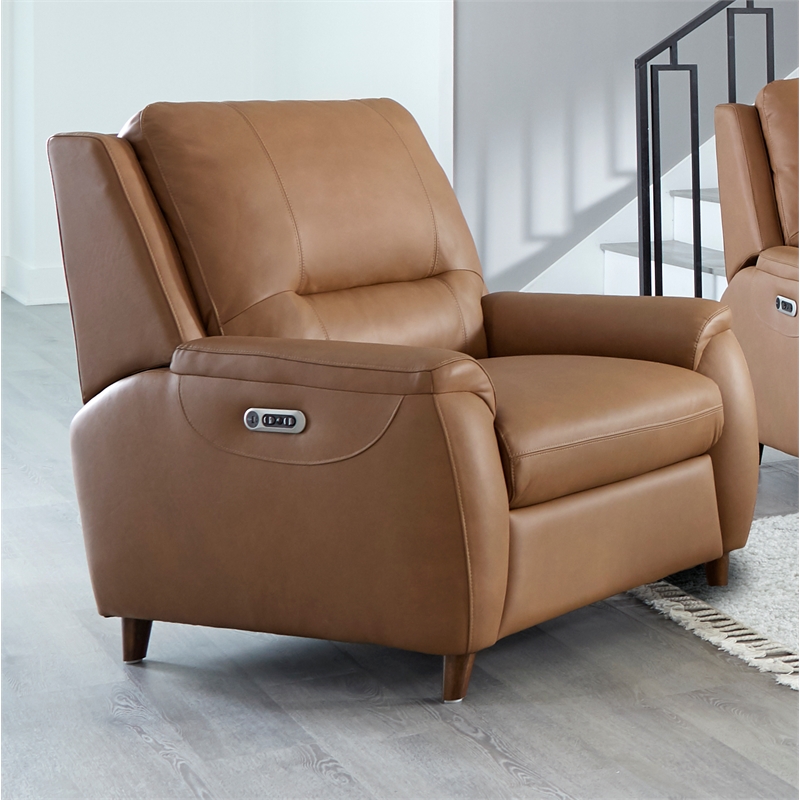 Pemberly Row Contemporary Leather Caramel Cream Power Recliner P2