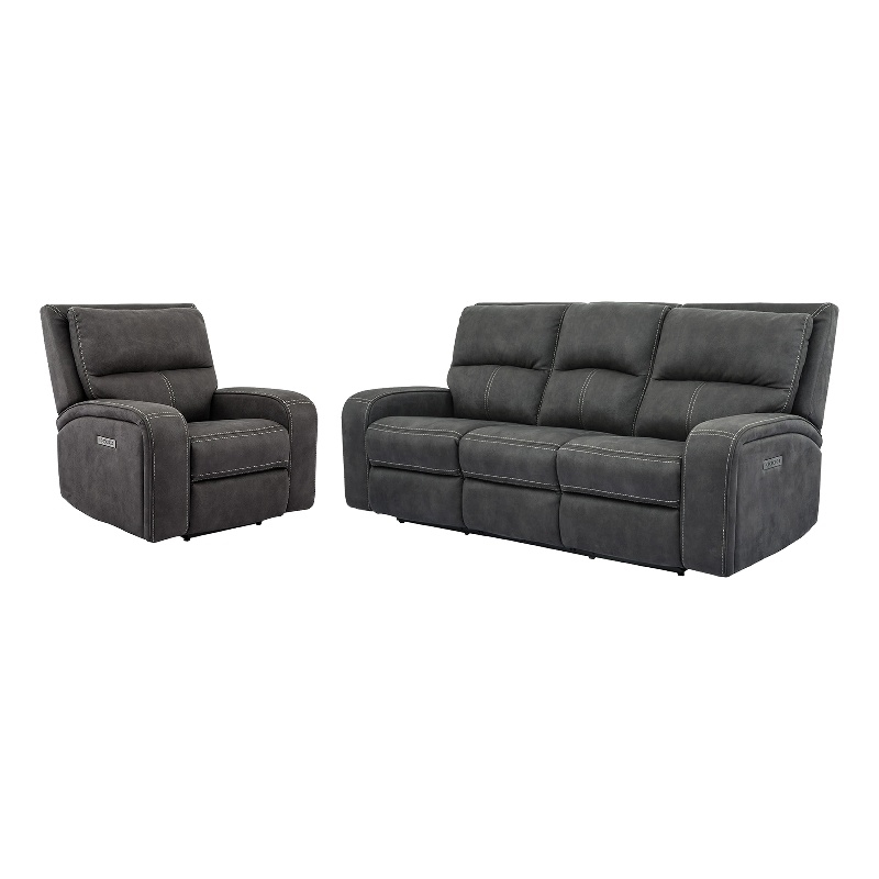 Pemberly Row Contemporary Slate Power Reclining Sofa and Recliner