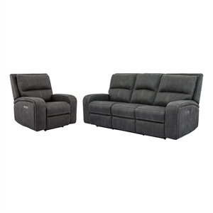 Pemberly Row Contemporary Slate Power Reclining Sofa and Recliner
