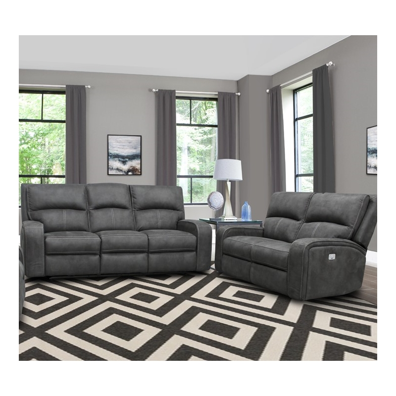Pemberly Row Contemporary Slate Power Reclining Sofa and Loveseat