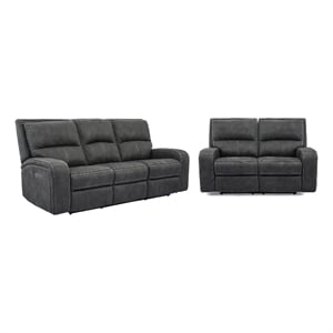 Pemberly Row Contemporary Slate Power Reclining Sofa and Loveseat