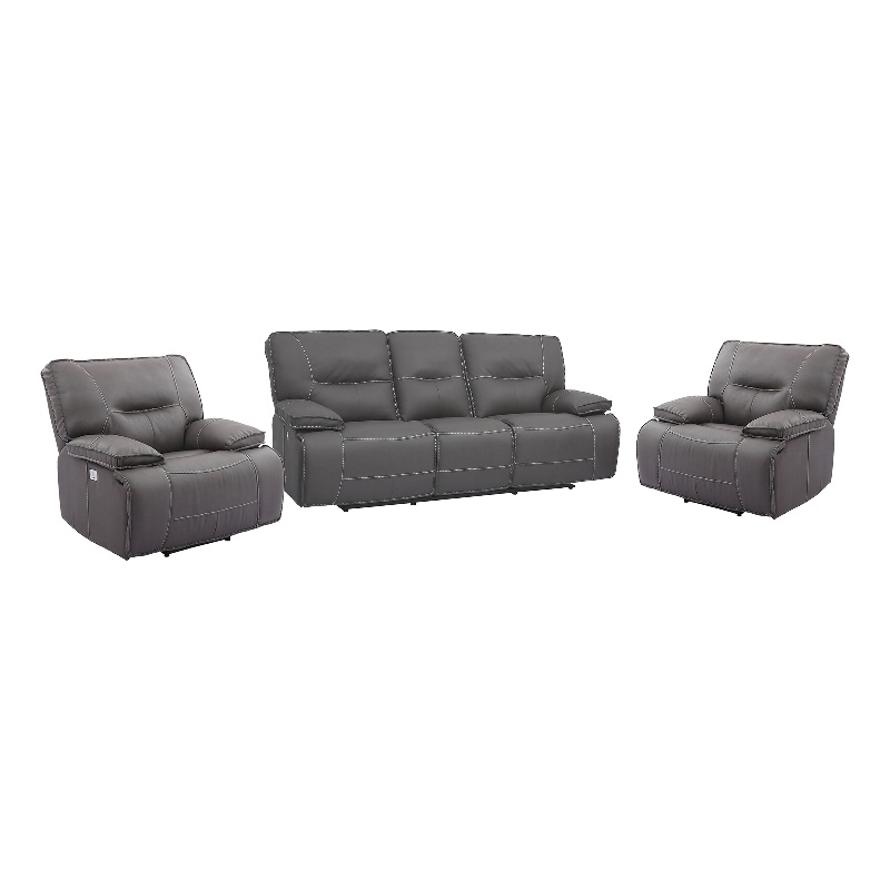 Pemberly Row Contemporary Haze Power Reclining Sofa and Two Recliners
