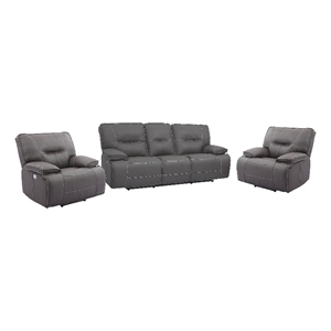 Pemberly Row Contemporary Haze Power Reclining Sofa and Two Recliners