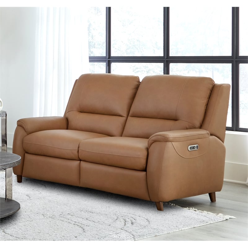 Pemberly Row Contemporary Caramel Cream Power Reclining Loveseat P2