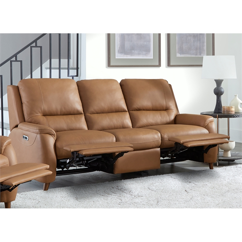 Pemberly Row Contemporary Caramel Cream Power Reclining Sofa P2