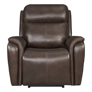 Pemberly Row Contemporary Leather Auburn Power Recliner in Brown