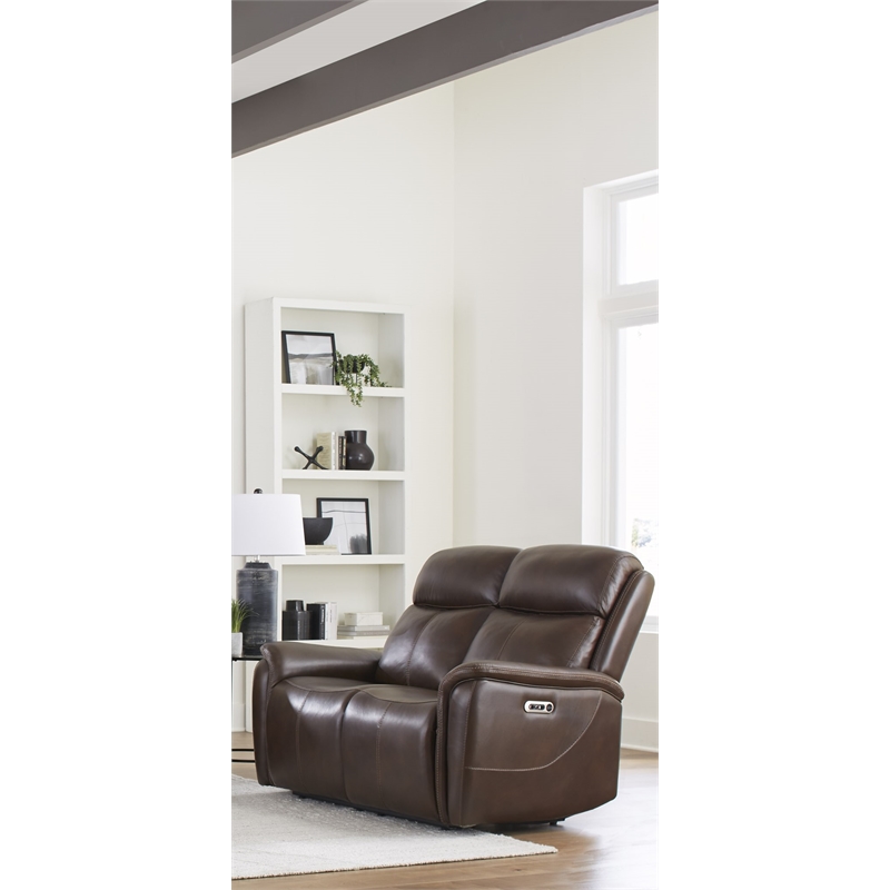 Pemberly Row Contemporary Leather Auburn Power Reclining Loveseat