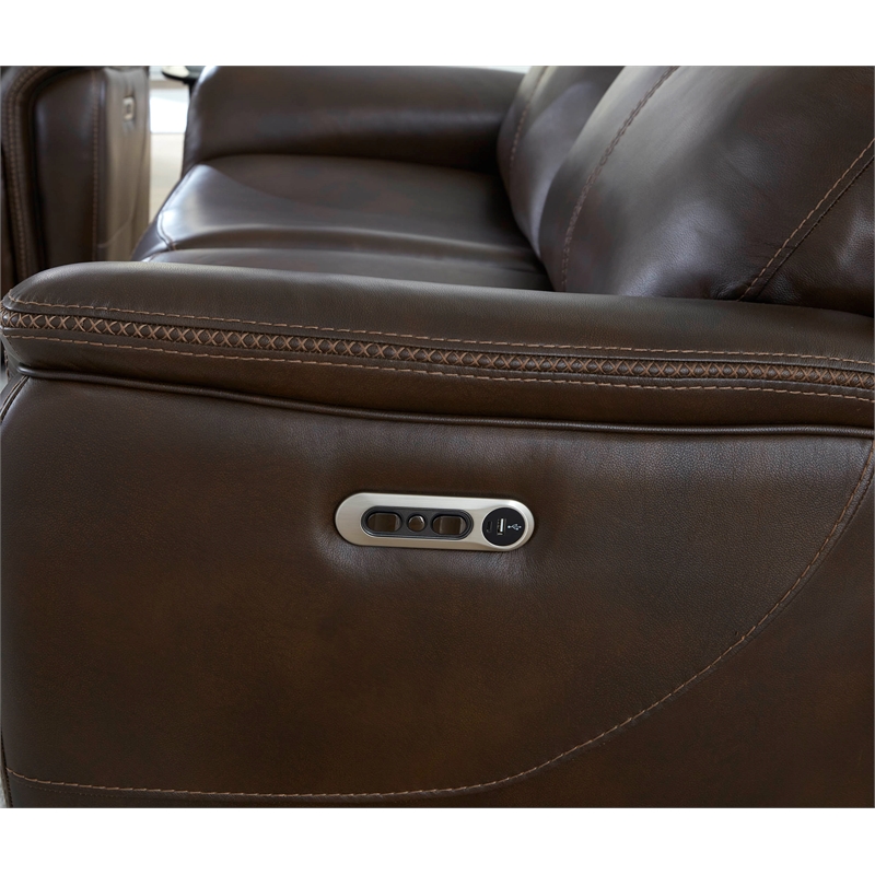 Pemberly Row Contemporary Leather Auburn Power Reclining Sofa