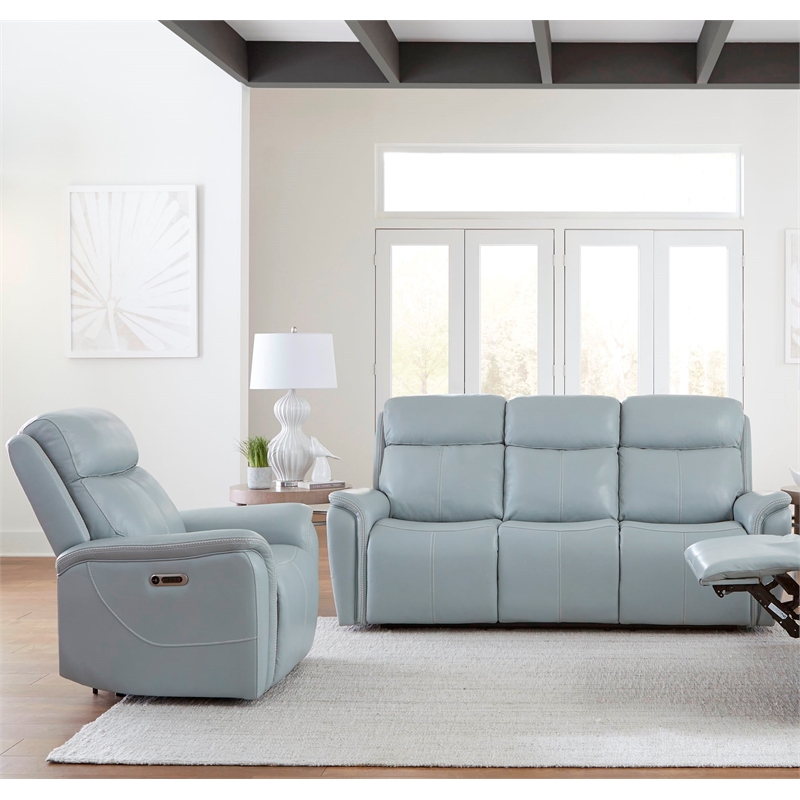 Pemberly Row Contemporary Seamist Grey Power Reclining Sofa and Recliner